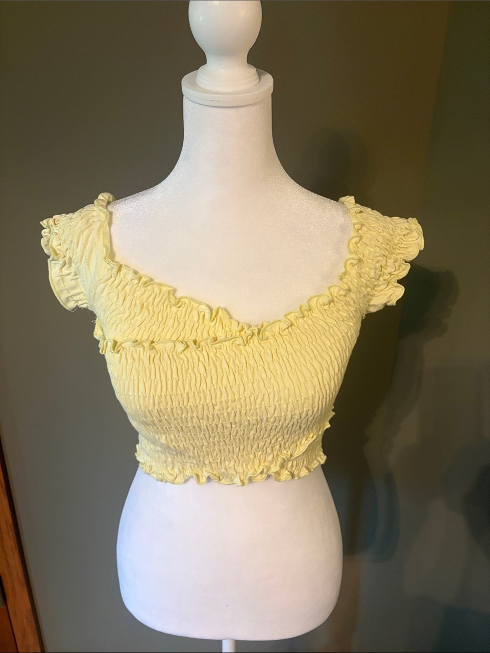 Free People Intimately Smocked Ruffle Crop Top in Pale Yellow